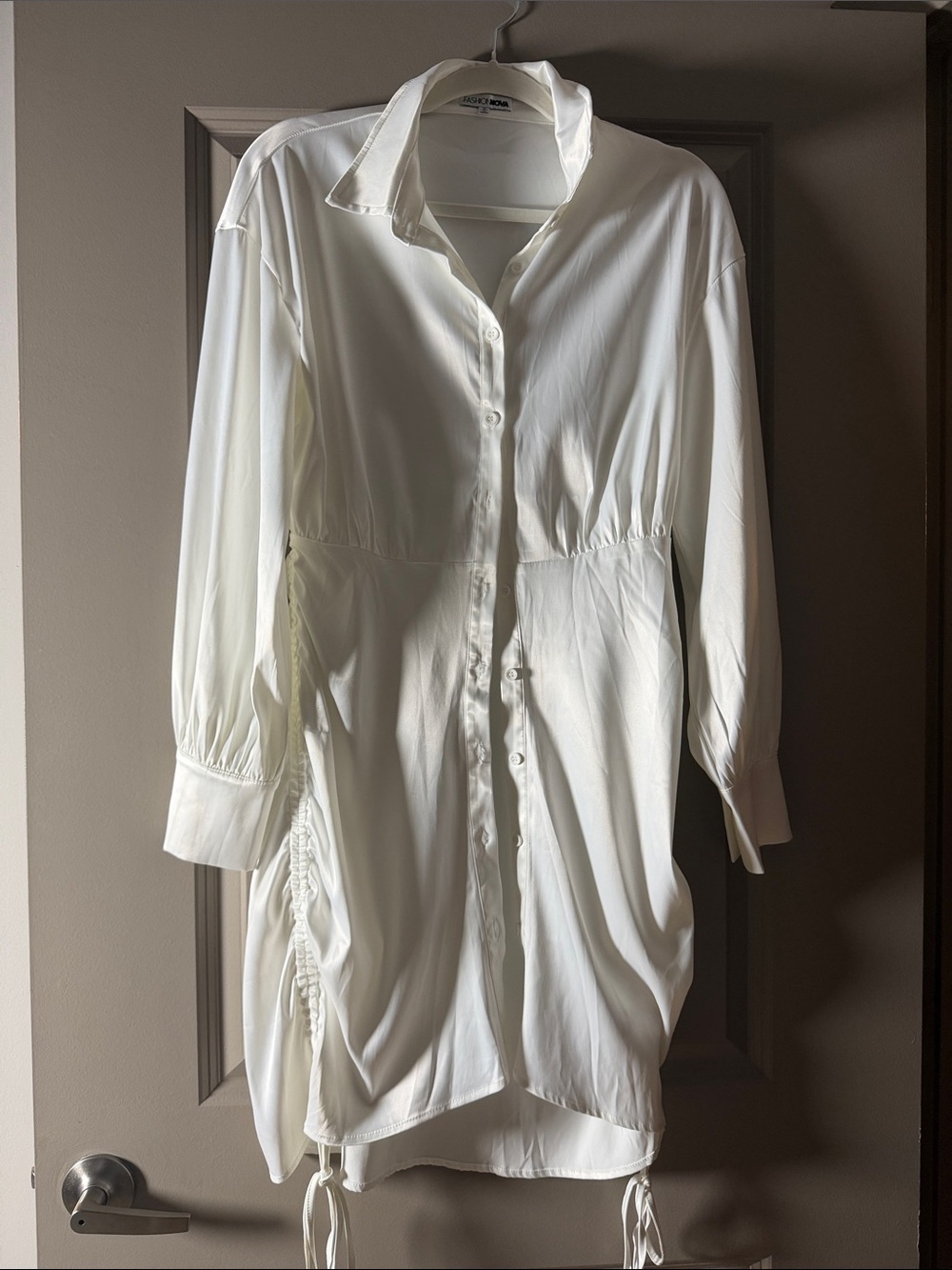 White Button-Front Shirt Dress